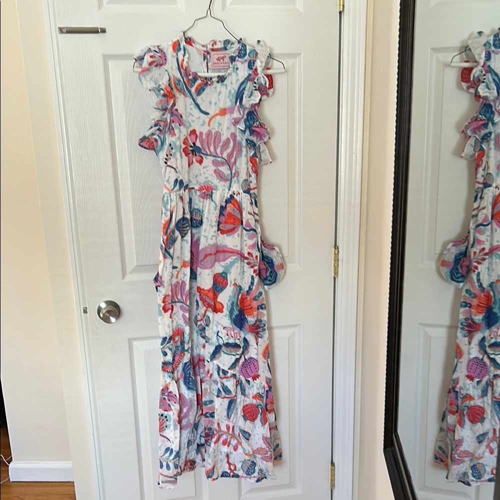 Banjanan White and Pink Tie Front Ruffled Sundress